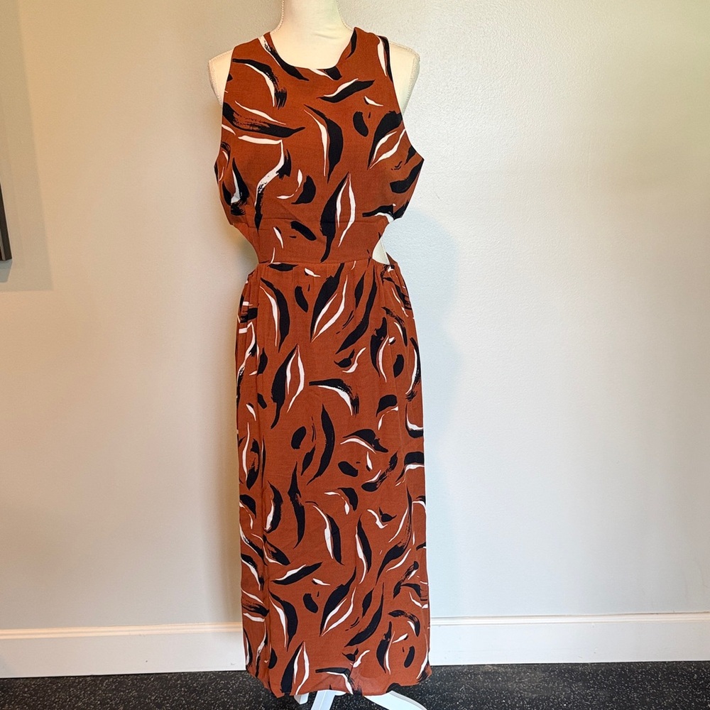 Corey Lynn Calter Rust and Black Patterned Midi Dress